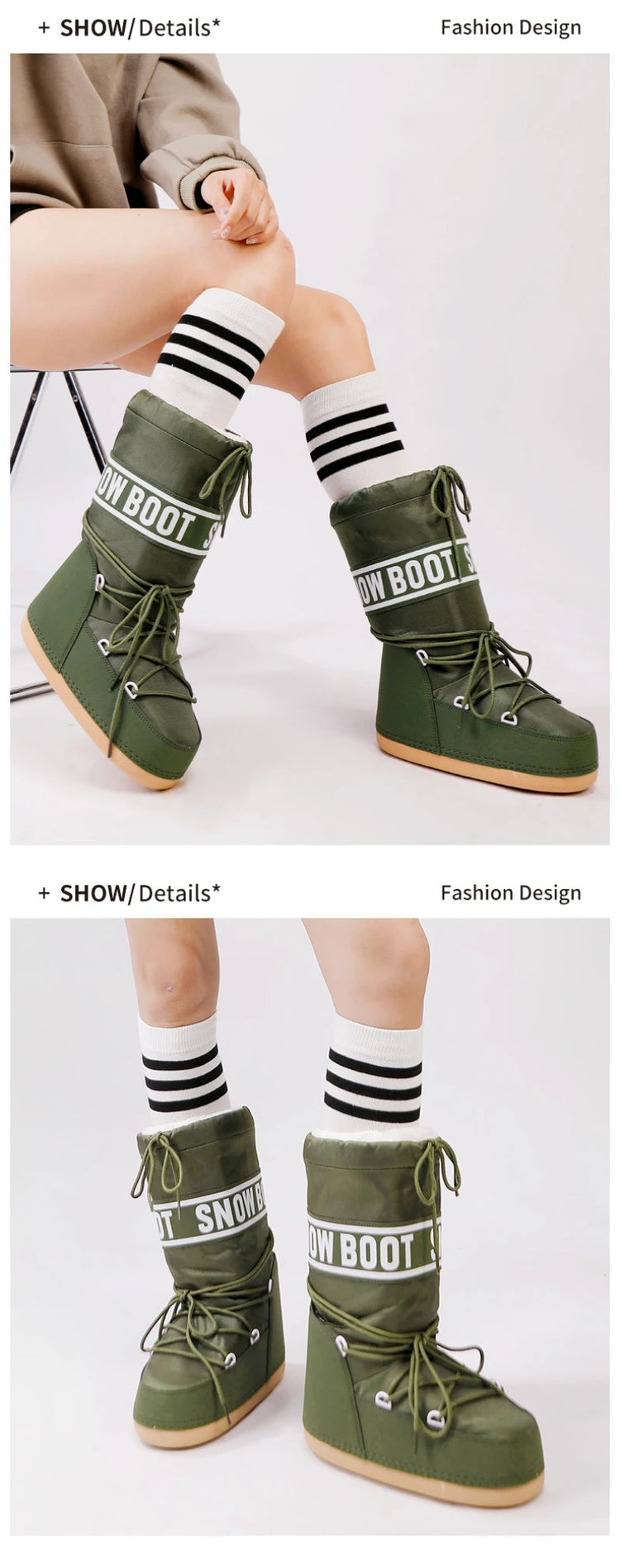 2026 New Women High‑Tubed Moon Boots Space Snow Boots Round‑Toe Lightweight Thick‑Sole Warm Insulated Skiing Winter Outdoor Cott