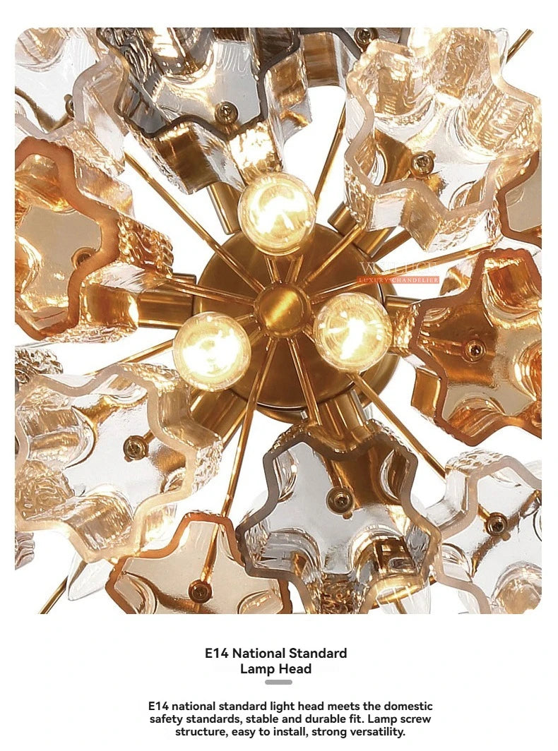 Round Murano Glass Ceiling Chandelier For Dining Living Room Bedroom Foyer Amber Glass Crystal Tube Hanging Chandelier Lights