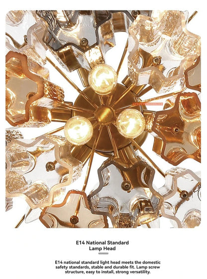 Round Murano Glass Ceiling Chandelier For Dining Living Room Bedroom Foyer Amber Glass Crystal Tube Hanging Chandelier Lights