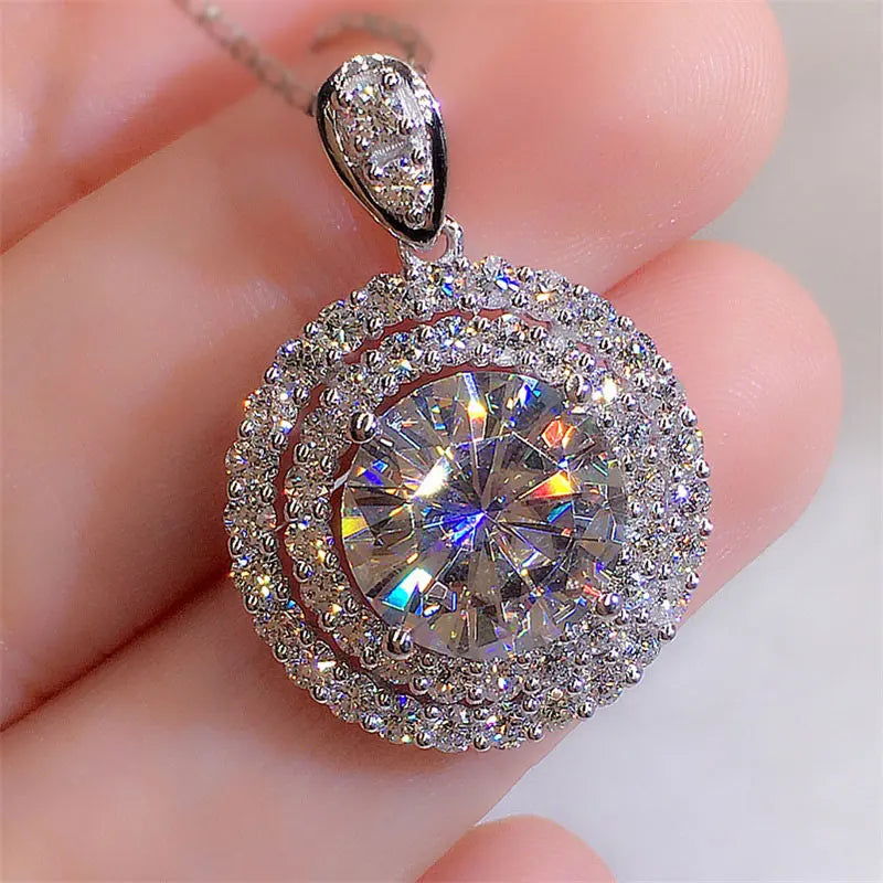 OXTAO Big Moissanite Starry Sky Pendant Necklace 8mm 2ct D VVS1 for Women 14K Gold Filled Wedding Fine Jewelry Charm Necklace
