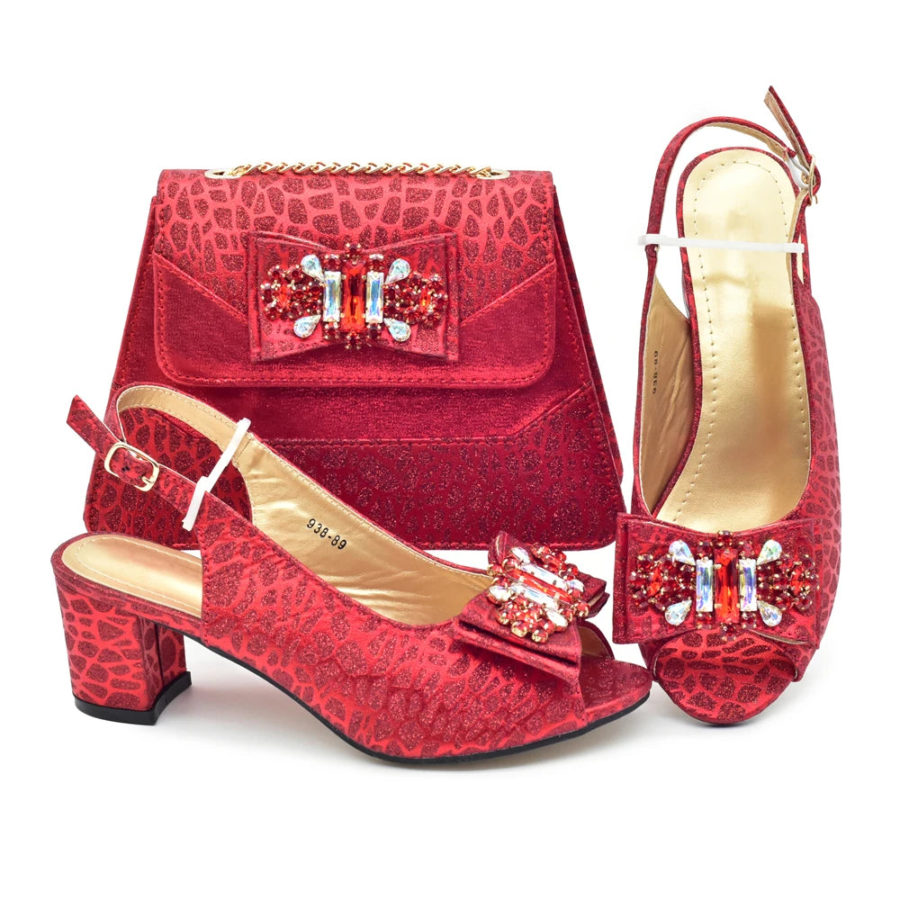 Nigerian Shoes and Bags To Match Shoe and Bag Set for Party in Women Italian Wedding Rhinestones Elegant Peep Toe Sandals