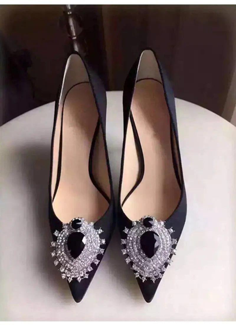Luxury Diamond Crystal Satin Women Pumps Elegant Pointed toe Stiletto High heels Spring Autumn Fashion Wedding Banquet Shoes