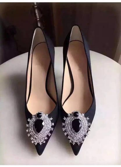 Luxury Diamond Crystal Satin Women Pumps Elegant Pointed toe Stiletto High heels Spring Autumn Fashion Wedding Banquet Shoes