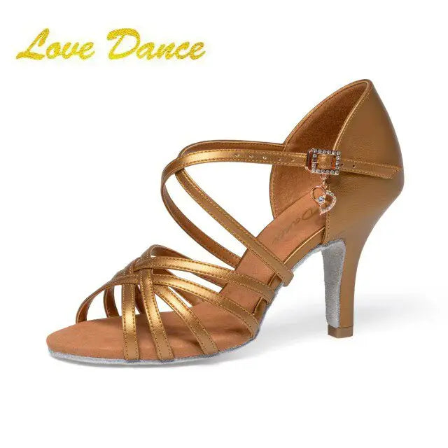 UK Latin Dance Women's Medium-Heel Latin Shoes Brown Oiled Leather Soft Indoor Sole for Competition Daily Practice