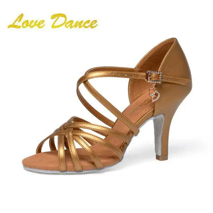 UK Latin Dance Women's Medium-Heel Latin Shoes Brown Oiled Leather Soft Indoor Sole for Competition Daily Practice