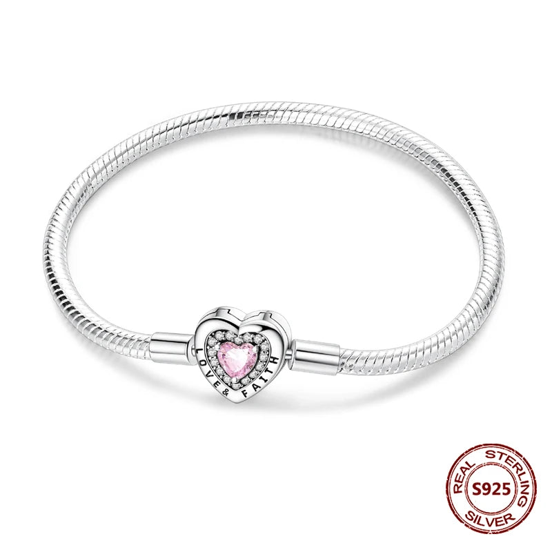 Silver 925 Bracelet Original Bracelets Colorful Zircon Heart Flower Cat Snake Chain For DIY Charms 17-20CM Luxury Jewelry Gifts