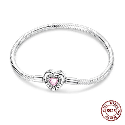 Silver 925 Bracelet Original Bracelets Colorful Zircon Heart Flower Cat Snake Chain For DIY Charms 17-20CM Luxury Jewelry Gifts