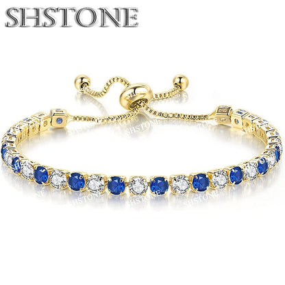 Noble 925 Sterling Silver Bracelet Chain Luxury Color Crystal Hand Jewelry For Women Charm Wedding Gift Party 18cm