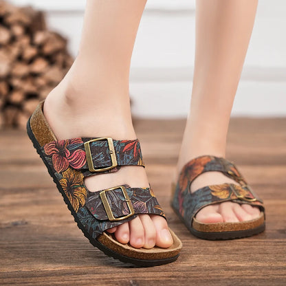 Women Sandals with Memory Foam Footwear Slides for Women with Cork Footbed Flip Flops for Women with Double Straps Sandals