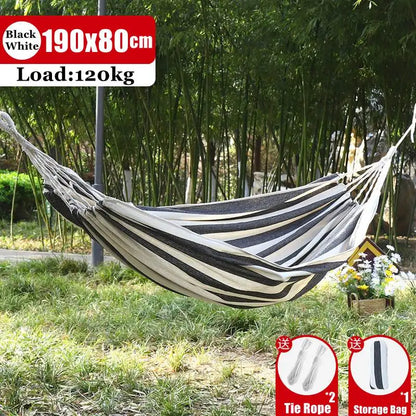 Outdoor Canvas Hammock Portable Single Double Thickened Anti-Rollover Striped Hammock Travel Camping Hanging Swing With Bag