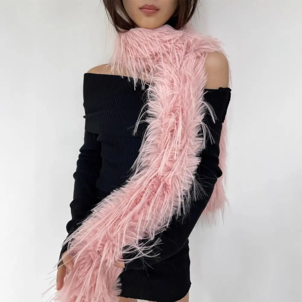 Fashion  Long Strip Scarf Thick Fluffy Imitation Mink Fur Y2K Girl Scarf Luxury Classic Soft Shawl Ladies Tassels Scarf