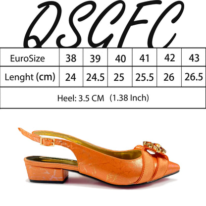 QueenaYan 2026 New Summer Collection Stylish Italian Women’s Shoes and Bag Set Gold Colour Comfortable Low Heels With Rhinestone