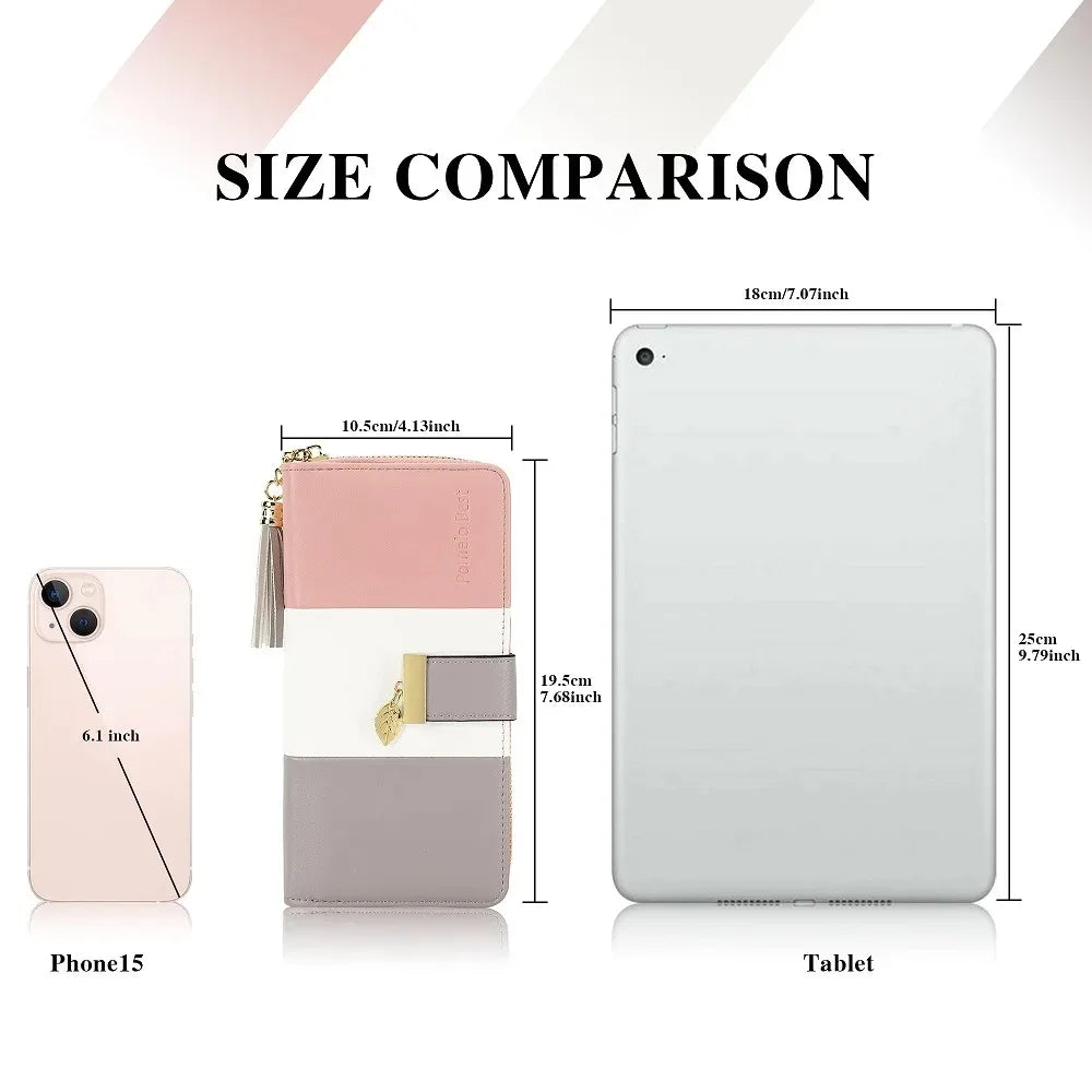 Pomelo Best Tri-color Women's Wallet Zipper Long Billfold PU Leather Large 9 Card Slots Coin Purse RFID Blocking Tassel Pendant