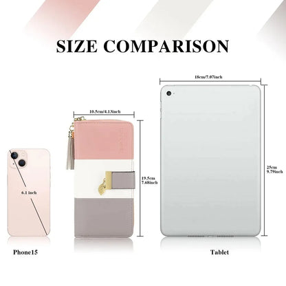 Pomelo Best Tri-color Women's Wallet Zipper Long Billfold PU Leather Large 9 Card Slots Coin Purse RFID Blocking Tassel Pendant