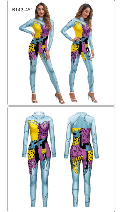 Halloween Cosplay Costume For Women Sally Printed Dresses Party Costume Zenti Carnival Bodysuits Dress Up Female Women Leggings