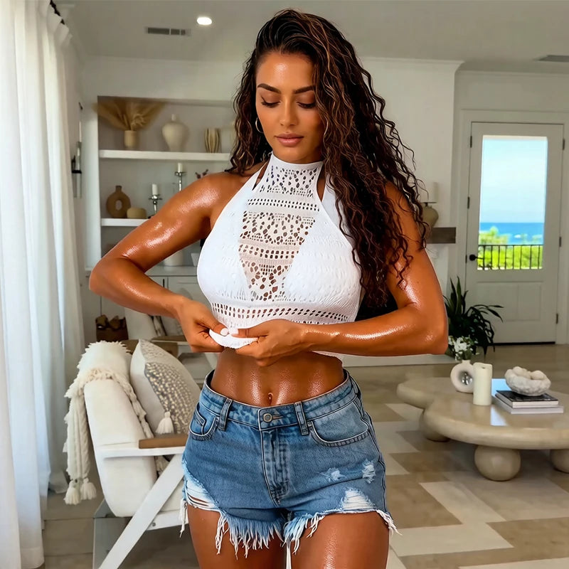 Women Summer Beach Cover Up Hollow Out Beachwear Without Underwear Sheer Mesh Fishnet Music festival Swimsuit