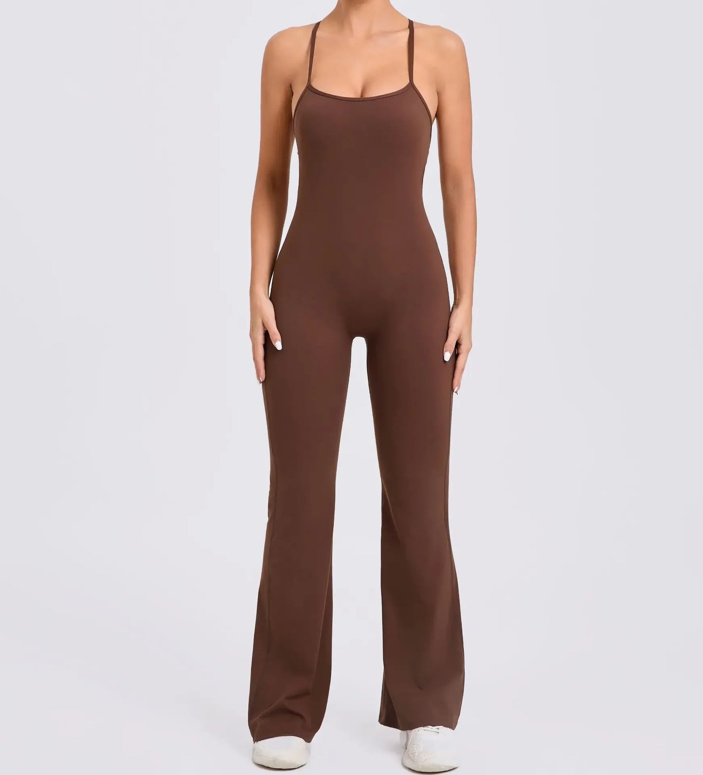 Sports Overalls for Women Sportswear Flared Jumpsuit Woman Padding Jumpsuits Gym Combinaison Femme Coffee Gray Navy Blue Red