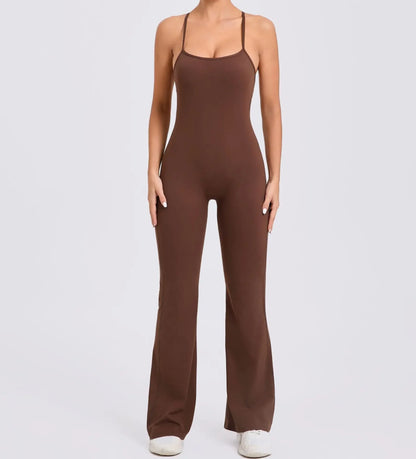 Sports Overalls for Women Sportswear Flared Jumpsuit Woman Padding Jumpsuits Gym Combinaison Femme Coffee Gray Navy Blue Red