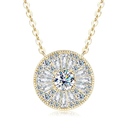 OXTAO Round Moissanite Pendant Necklace 5mm D Color VVS1 for Women Trapezoidal Cubic Zirconia Necklace Lab Created Imitation Diamond Wedding Party Luxury Jewelry 14K Gold Filled