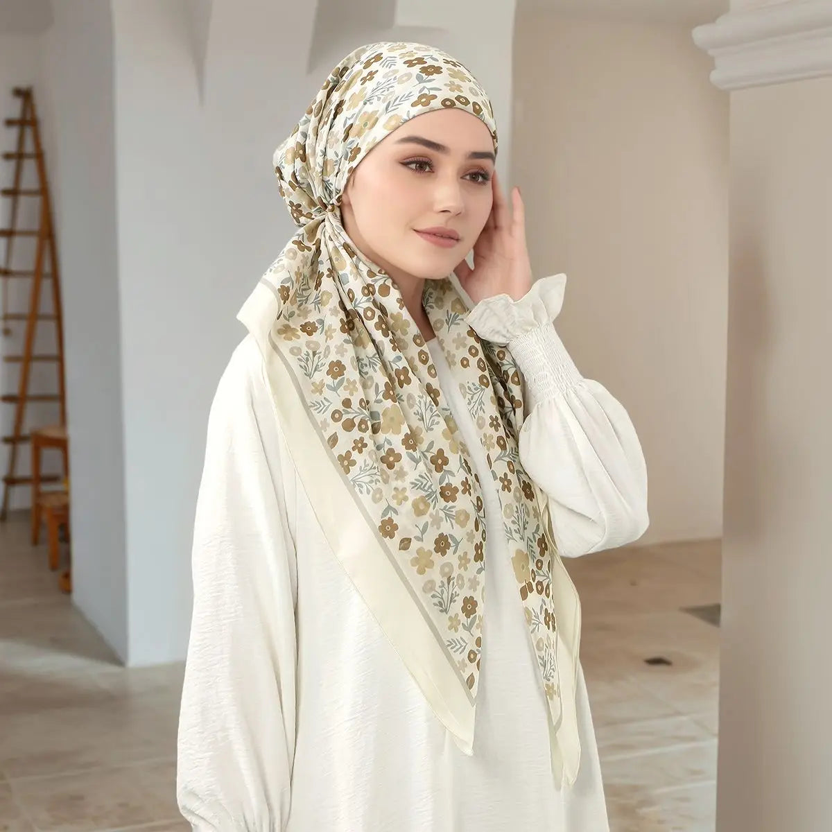 Women Printed Satin Silk Instant Hijab Scarf Stretch Muslim cotton viscose Turban Ramadan Hats Lady Bandana Caps Underscarf Eid