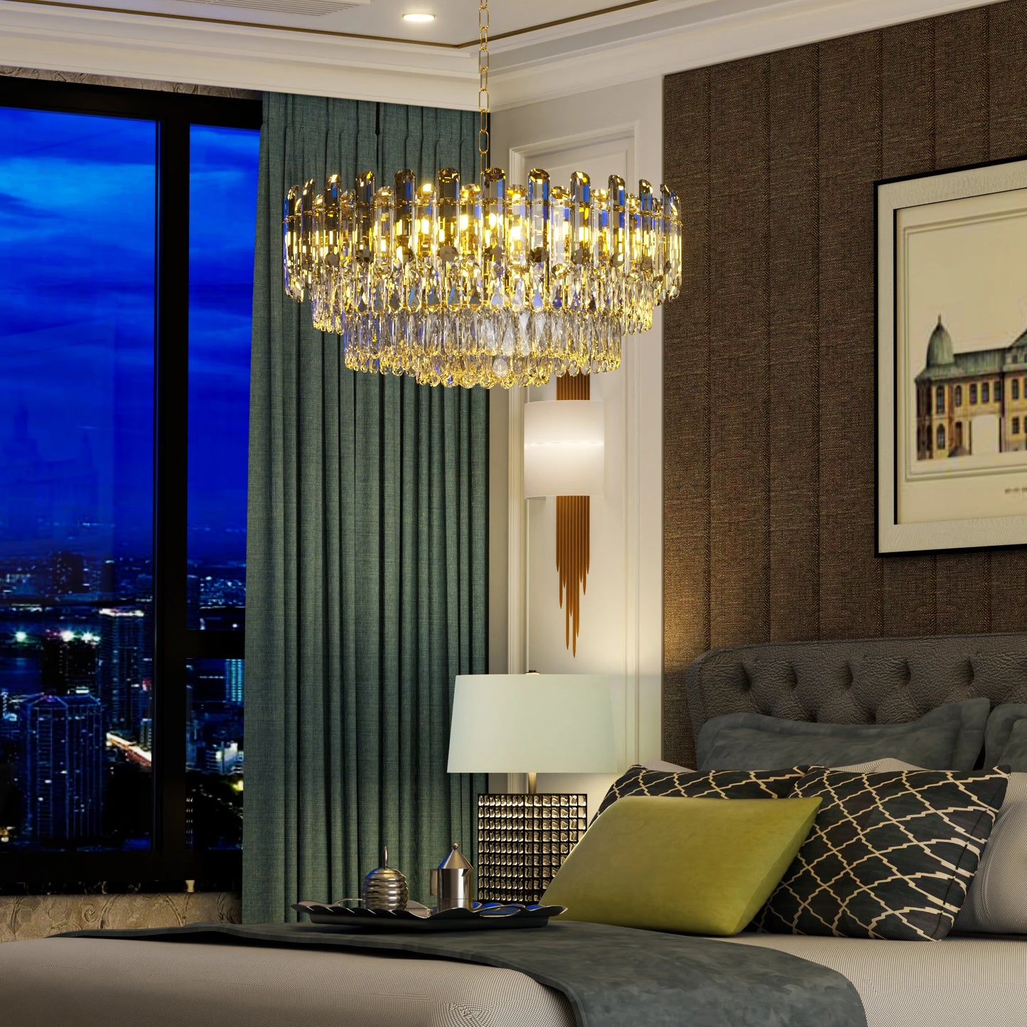Modern K9 Crystal Chandelier Round Ceiling Fixtures Pendant Lights Living Room Bedroom