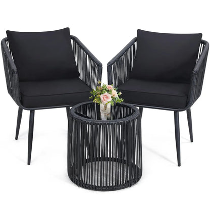 4 Piece Patio Bistro Outdoor Furniture Set, Wicker Sofa, 2 Rattan Chairs, and Table, Backyard Conversation Set, All, Customized