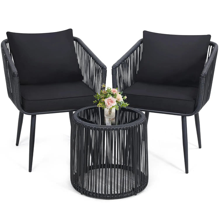 4 Piece Patio Bistro Outdoor Furniture Set, Wicker Sofa, 2 Rattan Chairs, and Table, Backyard Conversation Set, All, Customized
