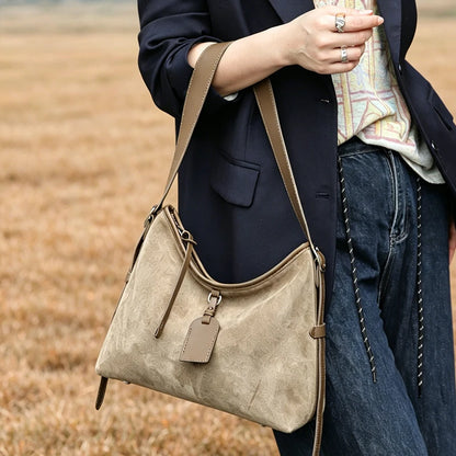Winter Women's Natural Suede Leather Classic Underarm Bag Female Soft Cowhide Durable Handbags Ladies Luxury Designer Bags