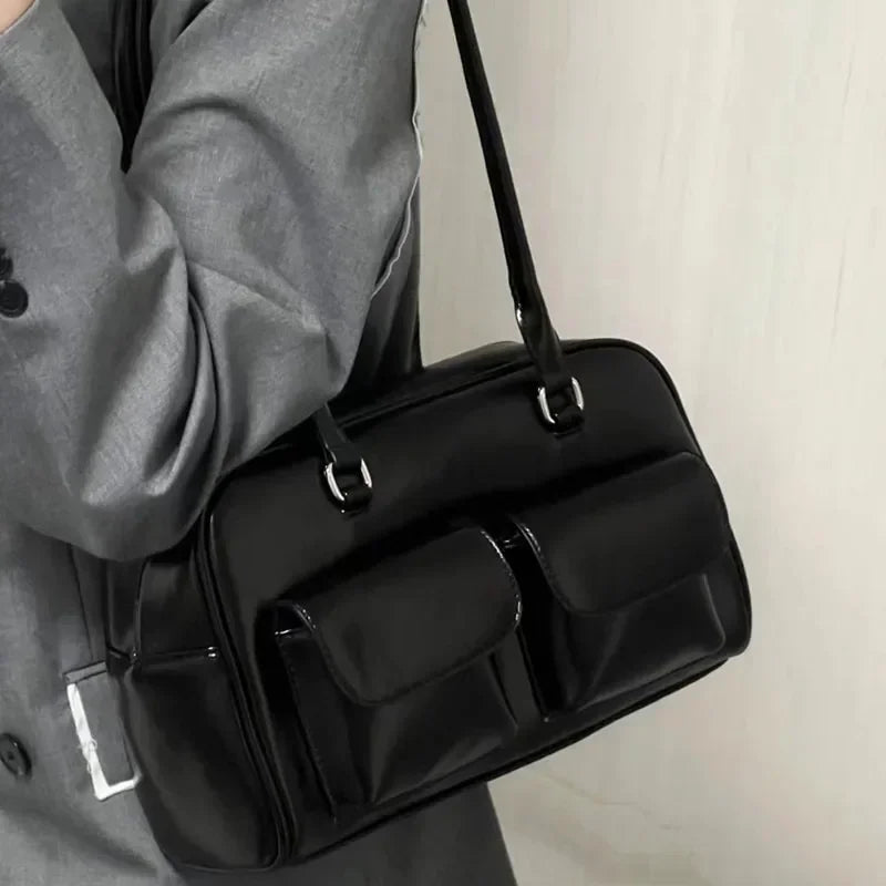 Vintage Women Business Shoulder Bags Simple Ladies Commute Tote Bag Pu Leather Female Underarm Bag Burgundy Large Handbags Purse