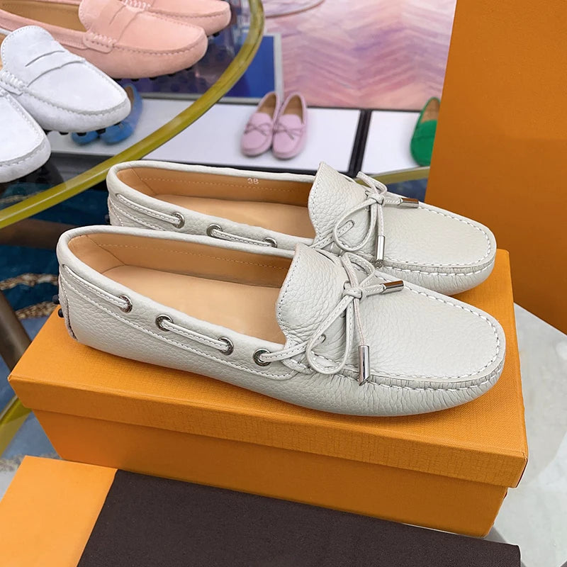 Spring Summer Ladies Genuine Leather Comfortable Slip-On Soft Bottom Driving Casual Flat Office Lazy Person Loafers Shoes