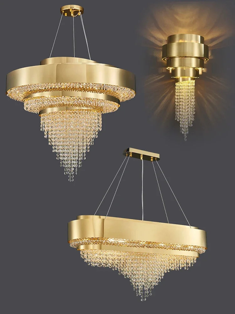 Luxury Crystal LED Hanging Chandeliers Italian Design Modern Pendant Lights Living Dining Room Home Restaurant Lighting Fixtures