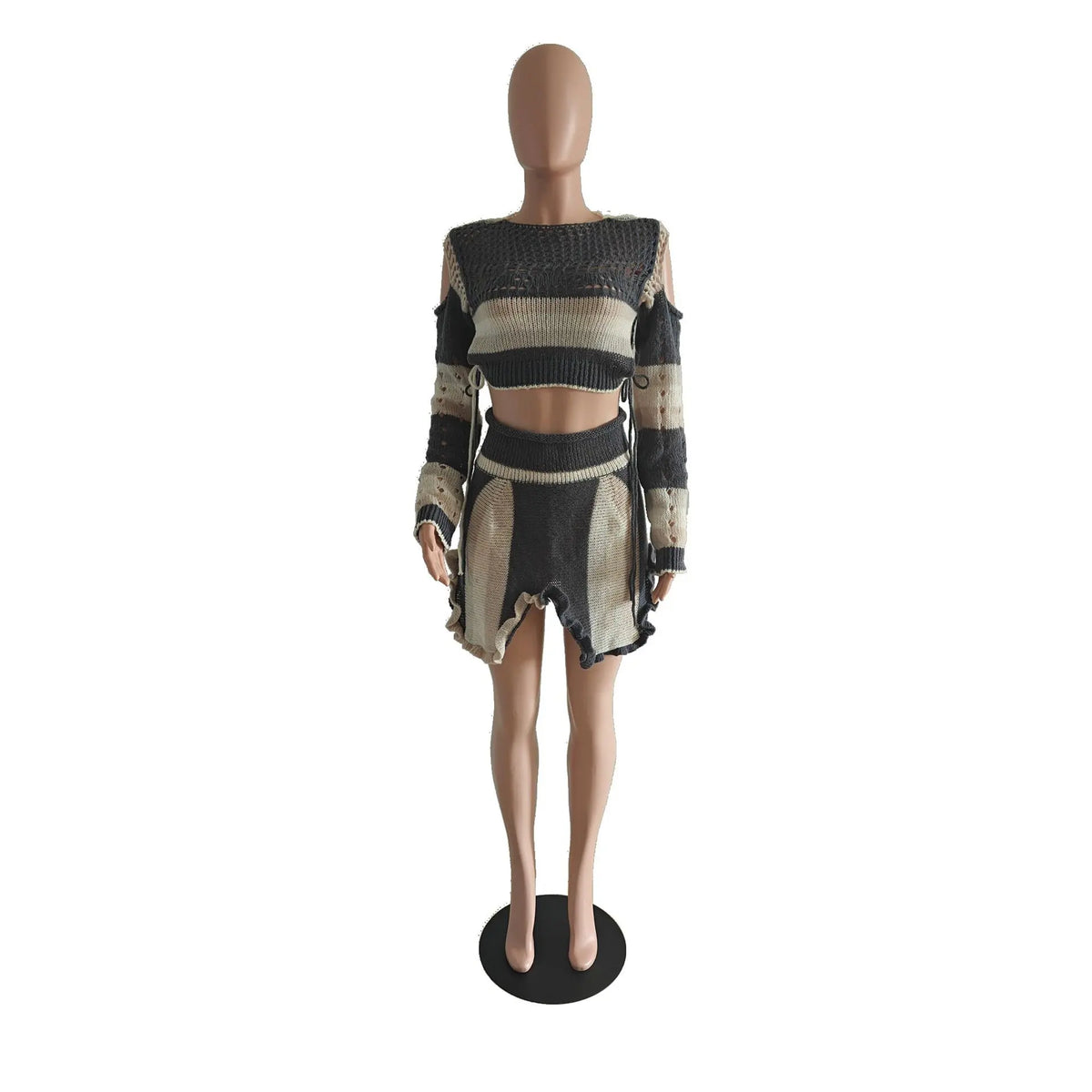 CM.YAYA Women's Set Knit Long Sleeve Crop Sweater + Irregular Mini Skirts 2025 Active Street Two 2 Piece Sets Outfits Tracksuit