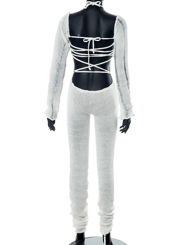Sisterlinda Fashion Trend Y2K Jumpsuits Women Patchwork Sleeve Bandage Stretch Hipster One Piece Overalls Female Streetwear 2023