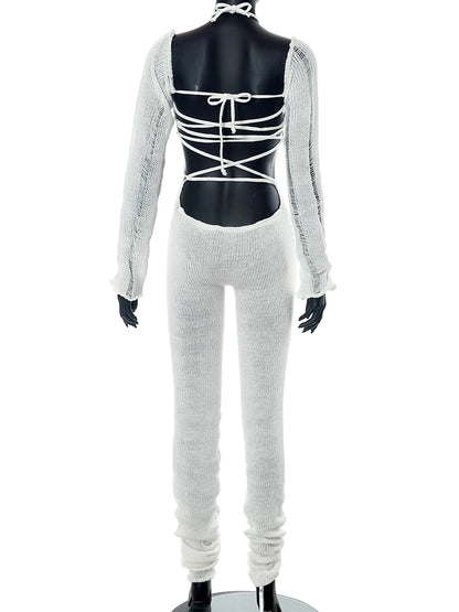 Sisterlinda Fashion Trend Y2K Jumpsuits Women Patchwork Sleeve Bandage Stretch Hipster One Piece Overalls Female Streetwear 2023
