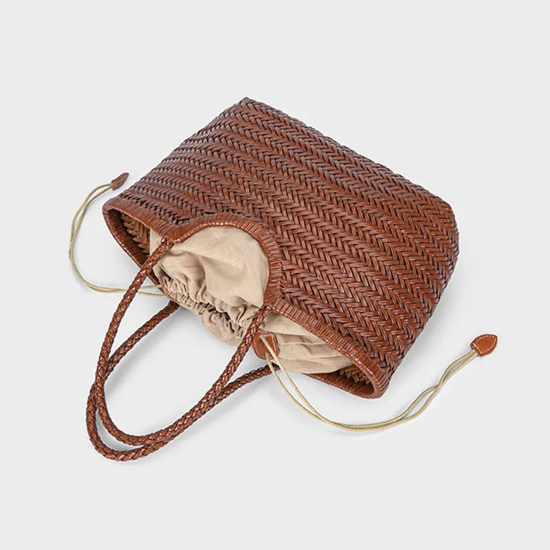 Handbags Women's Genuine Leather Shoulder Bag Weaving Casual Shopping Bag Vintage Big Tote Purse Cowhide Cross Hand Bags Lady