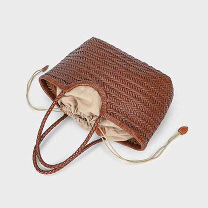 Handbags Women's Genuine Leather Shoulder Bag Weaving Casual Shopping Bag Vintage Big Tote Purse Cowhide Cross Hand Bags Lady
