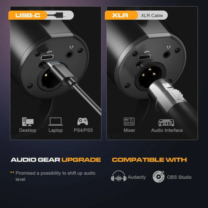 Podcast Dynamic Microphone, XLR/USB Recording PC Microphones for Broadcast, Podcast, Recording, Gaming & Streaming, Studio Mic