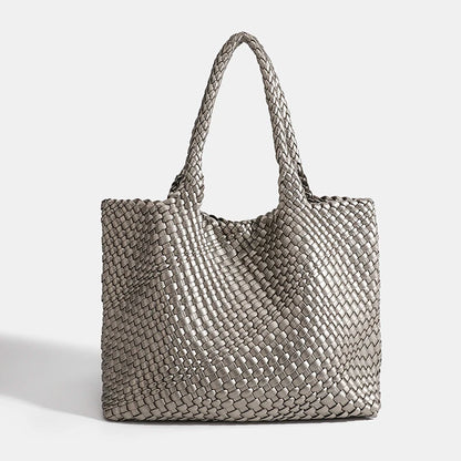 Large-Capacity Designer Knitting Fashion PU Leather Women's Shoulder Bag Handbags for Beach Travel Single-Shoulder Ladies Bag
