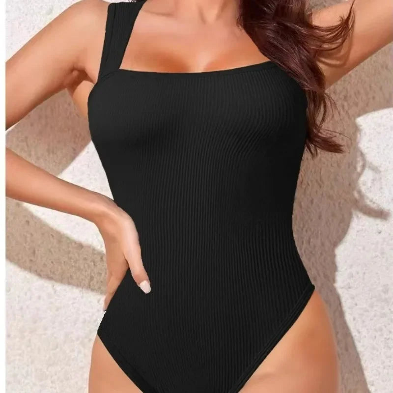 Women Sleeveless Knit Bodysuit Summer Sexy Bodycon Off Shoulder Jumpsuits Casual Bodice Stretchy Street Style Short Jumpsuits