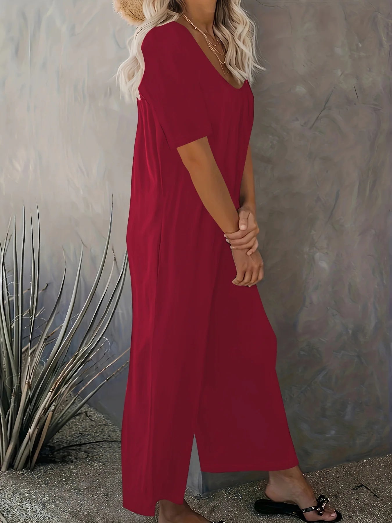 Plus Size 0XL-5XL Summer Rompers Overalls Women's Solid Color Jumpsuit with Pockets Casual Fashion Short Sleeve Jumpsuits