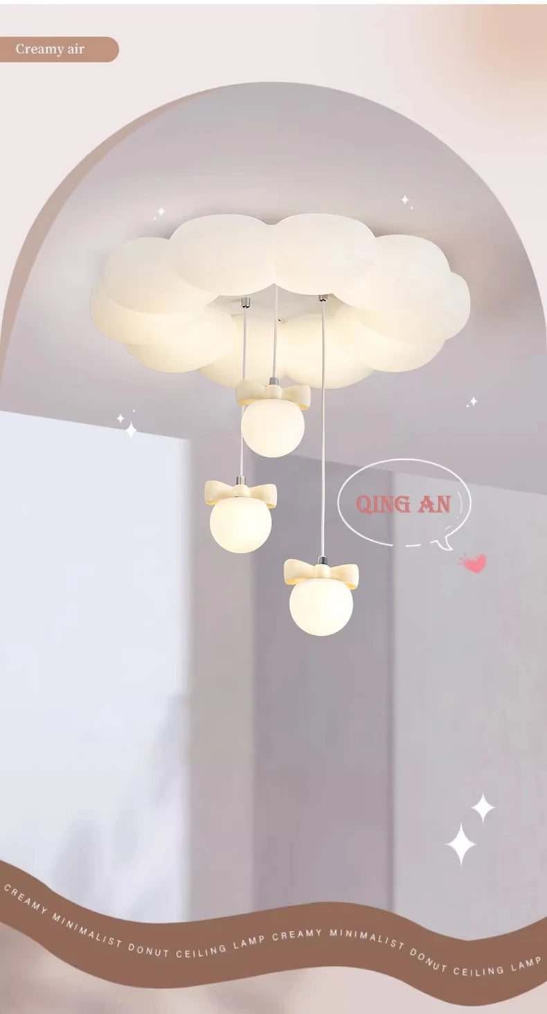 Children's Room Princess Room Cloud Ceiling Lights Pink Bow Bubble Ball Lamp LED Cream Style Romantic Girl Bedroom Ceiling Lamps