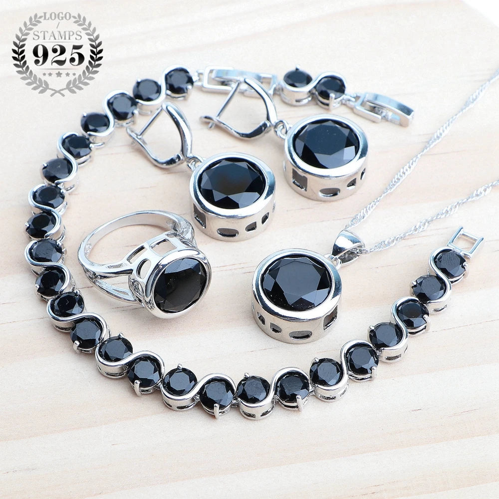 925 Sterling Silver Jewelry Sets Bridal Women Natural Magic Rainbow Zircon Earrings Ring Bracelets Pendant Wedding Necklace Set