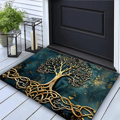 Tree of Life Pattern Large Area Rug Non-slip Machine Washable for Living Room Bedroom Laundry Entryway Home Decor Carpet Mat