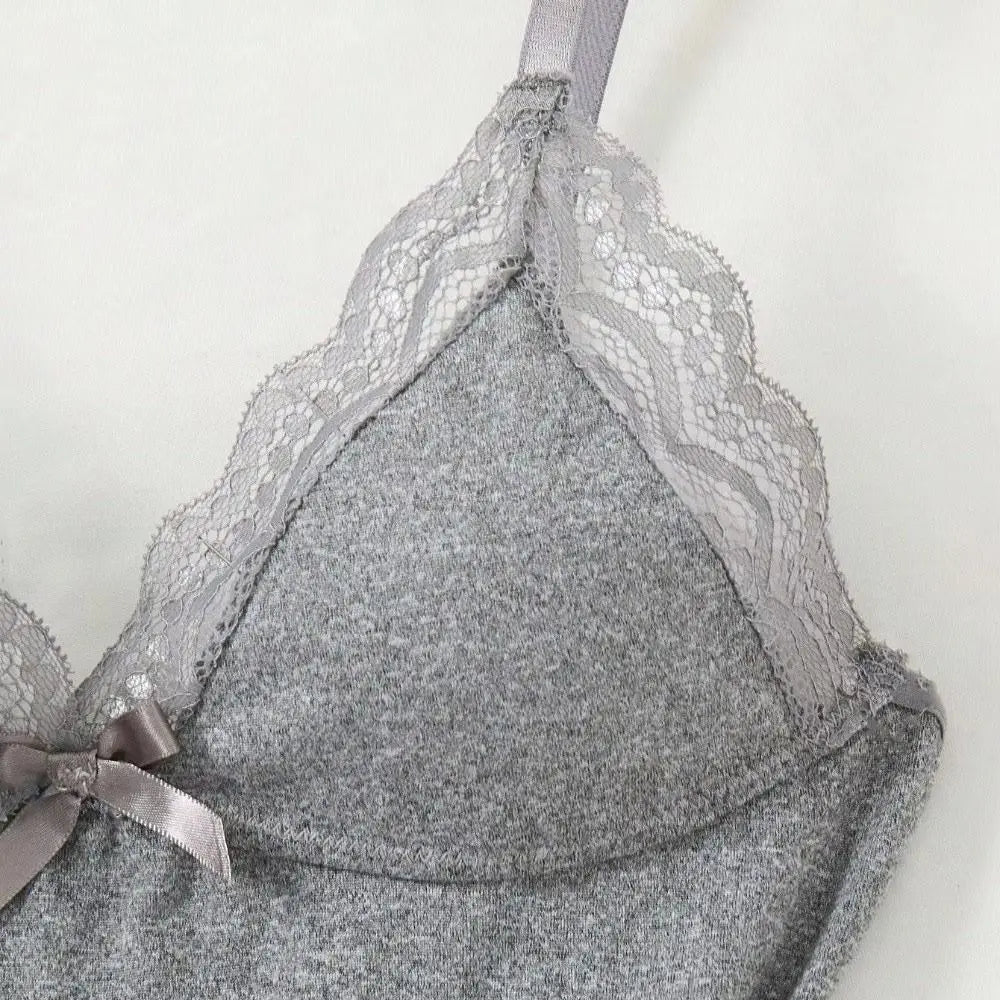New Lace Patchwork Women's Pajama Side Slit Breathable Underwear Dress Polyester Butterfly Decoration Night Dress for Honeymoon