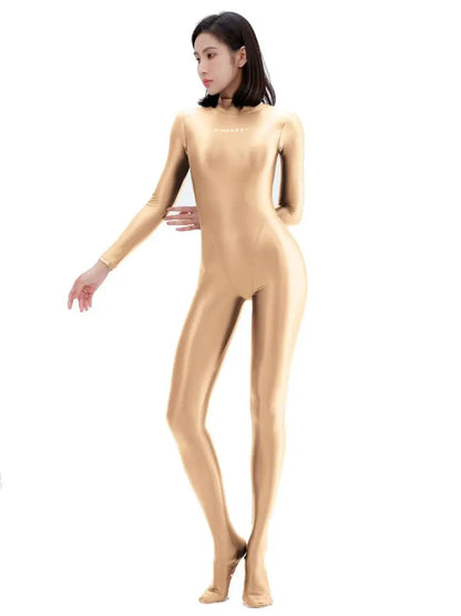 2023 AMORESY Women's Catsuit Playsuits Wetlook Shiny Glossy Tights Zipper Leotards Fullbody Overall Zentai Jumpsuits