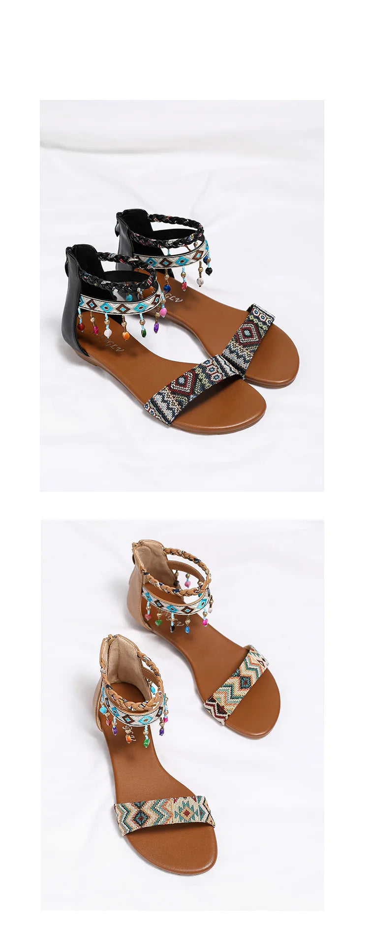 High quality leather flat sandals for women 2.5cm low heel vintage print new summer 2026 36 42 open toe casual shoe black brown