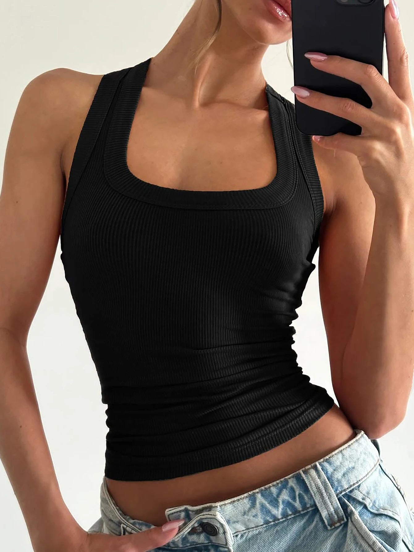 Dulzura Square Collar Sleeveless Slim Ribbed Tank Top Women'S Solid Sexy Casual Top Party Club Street Summer Clothes Wholesale