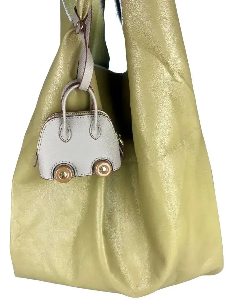 Leather Mini Bag Charm With Cute Wheels - Earphones & Lipstick Pouch with Dual Straps-PU Leather-Ideal For Bag Accessory