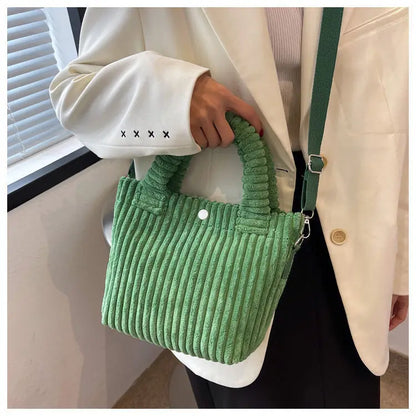 Fashion Corduroy Women's Bag 2023 Trend New Handbags Niche Versatile Bucket Shoulder Bags Female Nylon Button Crossbody Bags