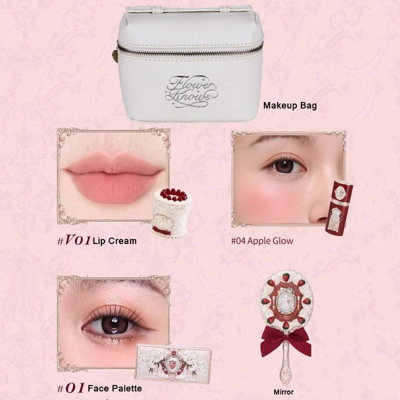 Flower Knows Strawberry Cupid Professional Makeup Set For Women Full Kit Gift Box Eyeshadow Lip Cream Blush Compact Powder Sets